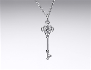 18k White Gold Scroll Concentric Hearts Key Pendant
